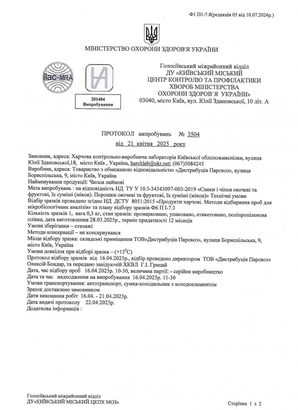 Протокол випробовувань мікро лаймові