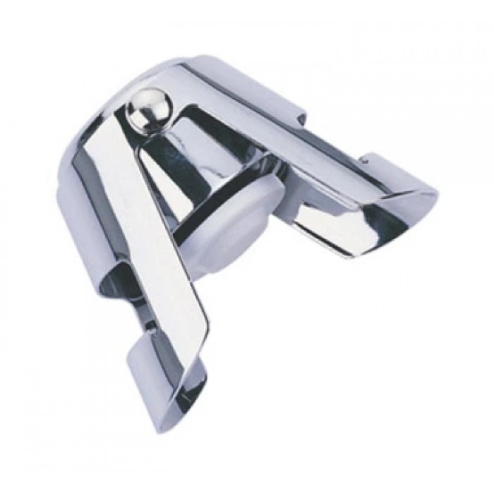 Metal sparkling wine stopper with a locking clamp